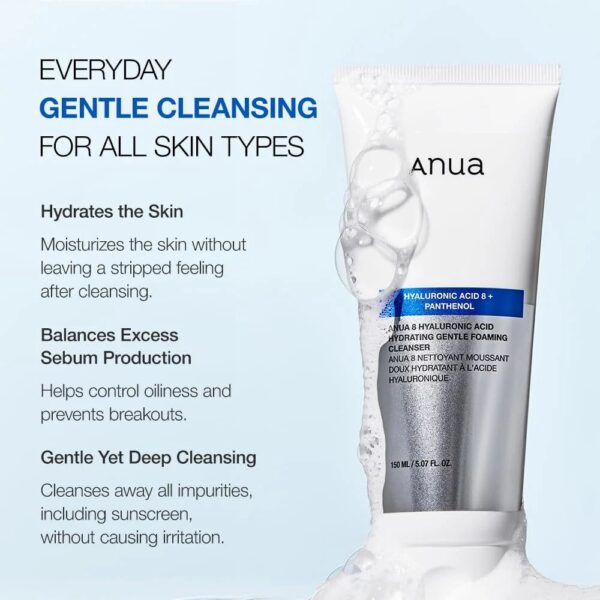 Anua – 8 Hyaluronic Acid Hydrating Gentle Foaming Cleanser | Suave e Hidratante - Imagen 4